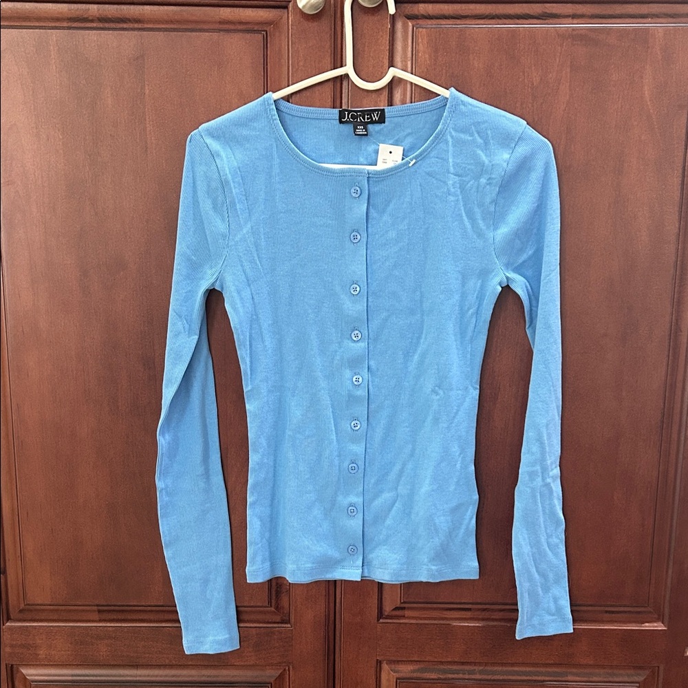 J. Crew Light Blue Ribbed Button Up